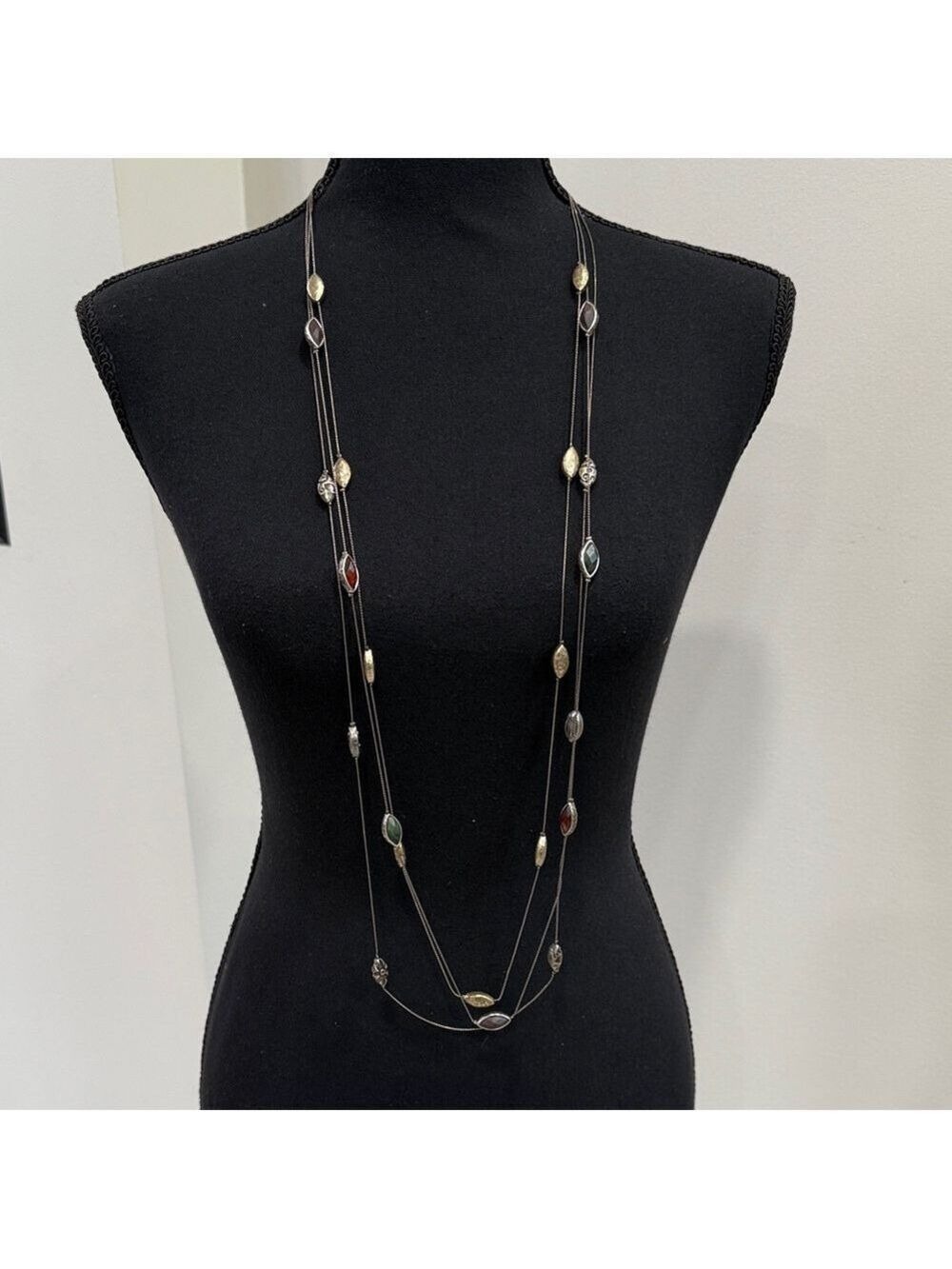 Lucky Brand Long two tone triple stand layered silver tone necklace